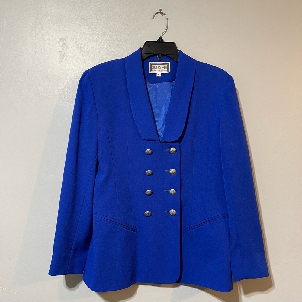 SUITSME Vintage Longline Blazer Jacket, Size 6 Royal Blue Preppy Academia Y2K
